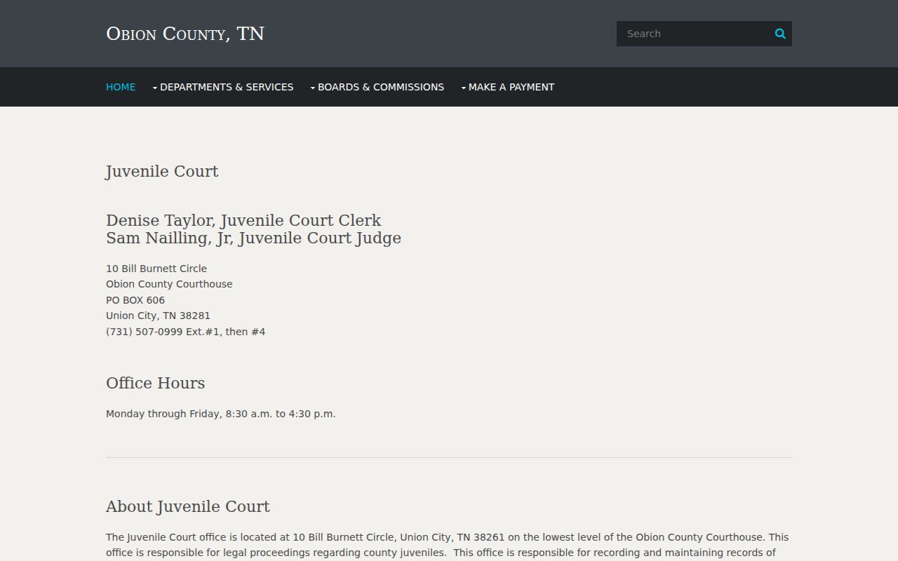 Obion County warrant search access limits at the Juvenile Court office