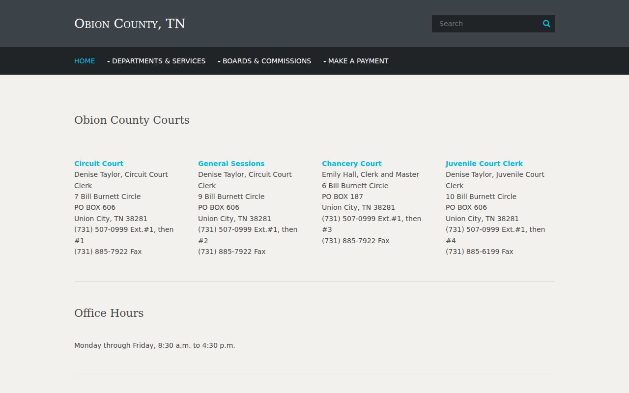 Obion County warrant records office routing in the county courts directory