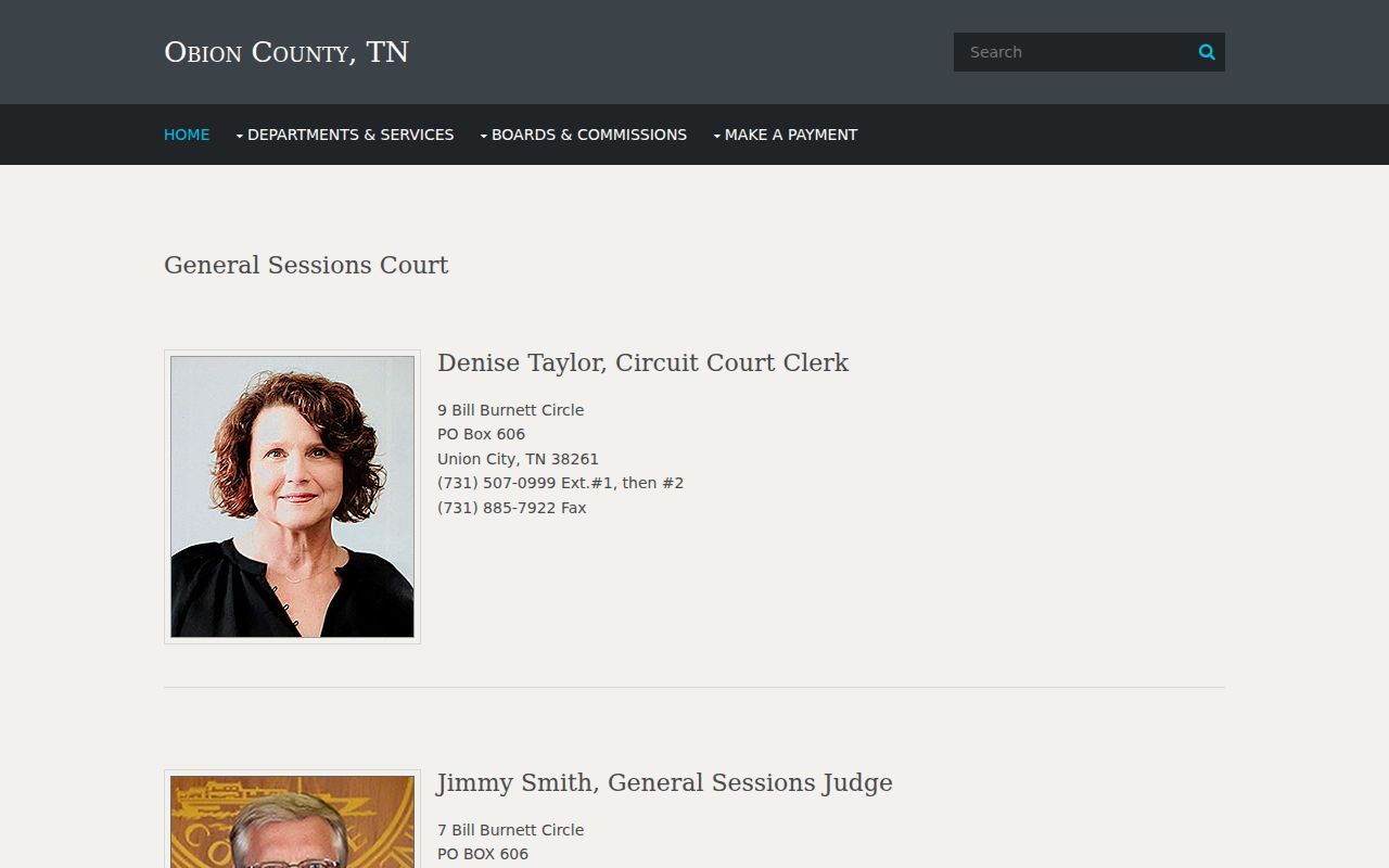 Obion County bench warrant court route through the General Sessions Clerk page